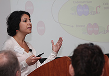 Dr. Sanaz Memarzadeh of the VA West Los Angeles Medical Center discusses her research on endometrial cancer at a July 2015 meeting of VA Career Development awardees. 