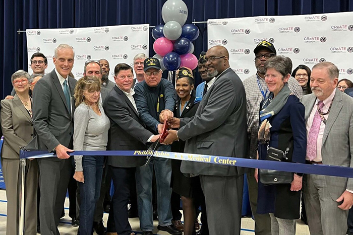 VA Secretary Denis McDonough, VA researchers, and local Veterans gather to celebrate the opening of the new CReATE Motion Research Center at the Philadelphia VA Medical Center on March 27.