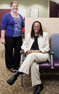 Drs. Donna Washington (seated) and Alison Hamilton, based at the Greater Los Angeles VA Healthcare System, have been studying homelessness among women Veterans.
