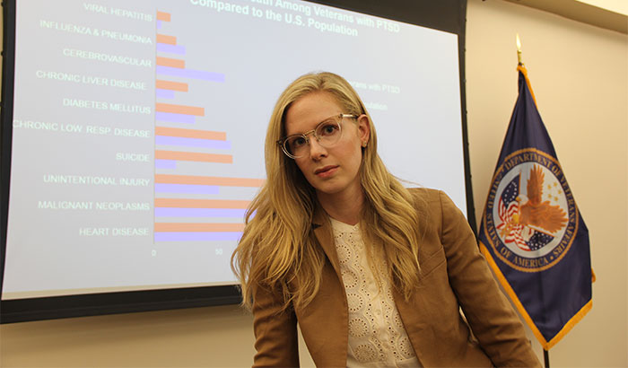 Dr. Jenna Forehand, a research fellow at the White River Junction VA Medical Center in Vermont, led a study on rates and causes of death among Veterans with PTSD. (Photo by Katherine Tang) 

   