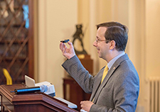 
Dr. Leigh Hochberg, director of the Center for Neurorestoration and Neurotechnology at the Providence VA Medical Center, was one of the presenters at an event held in the Cannon House Office Building in May. 