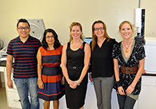  The Gulf War Illness research team at the Roskamp Institute includes (from left) Thinh Nguyen, Laila Abdullah, Fiona Crawford, Ghania Ait-Ghezala, and Tanja Emmerich. 