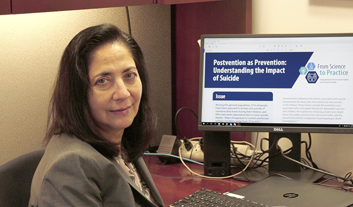Dr. Gloria Workman, with the VA Office of Mental Health and Suicide Prevention, is leading an educational series that translates published research into informative tips for VA suicide prevention coordinators and mental health providers. (Photo by Mike Richman)  