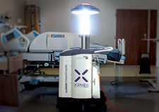 This germ-zapping robot emits pulsed ultraviolet light that kills bacteria. 