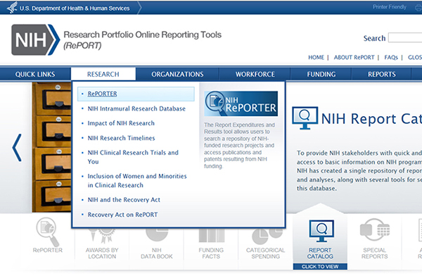 NIHRePORTER screen 1