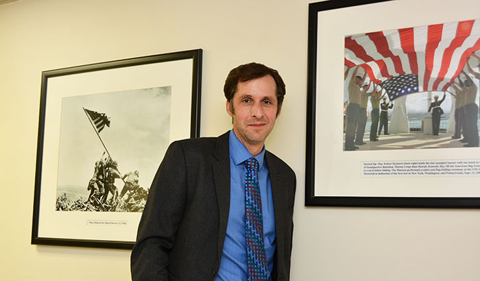 Dr. Eric Elbogen is a forensic psychologist at the Durham VAMC. His recent research has focused on returning Veterans' risk factors for criminal and violent behavior, homelessness, and other reintegration problems. (Photo by Linnie Skidmore) 