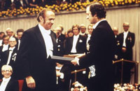 Dr. Andrew Schally receives his Nobel prize in Stockholm in 1977