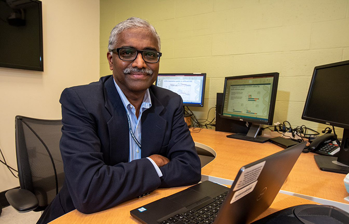 Dr. Saiju Pyarajan of the VA Boston Healthcare System led the design of the DNA chip, in consultation with researchers from VA’s Million Veteran Program.  (Photo by Frank Curran)