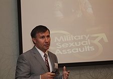 Dr. Nathan Kimbrel of the Durham (N.C.) VA Medical Center talks about his research on PTSD during a July 2015 meeting of VA Career Development awardees.