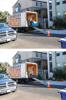  One pair of scenes used in Smith and Squire’s experiment showed a moving truck parked in front of a house. In the bottom image, the worker at the back of the truck has been removed. (Images courtesy of Dr. Christine Smith) 