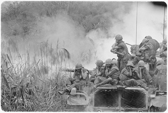 A new data analysis found that Veterans who served in Vietnam, Cambodia, or Laos during the Vietnam War have a higher prevalence of mental health issues, particularly PTSD, compared with other Vietnam-era Veterans and non-Veterans. Here, Marines ride atop a tank during a road sweep near Phu Bai in central Vietnam. (Photo: National Archives)