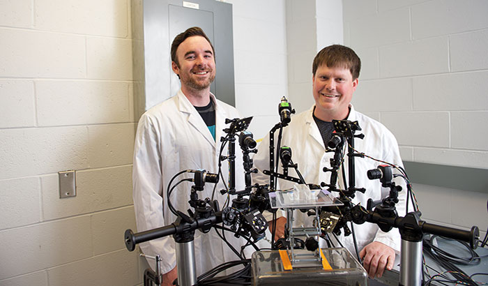 Dr. Levi Sowers (right) and technician Brandon Rea are with VA’s Center for the Prevention and Treatment of Visual Loss. 