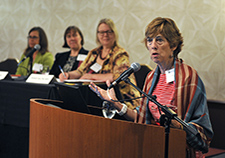 Dr. Kathy Magruder,  a research health scientist at the Ralph H. Johnson Medical Center in Charleston, S.C., presents her findings on the mental health needs of women Vietnam Veterans at the 2014 VA Women Veterans' Health Services Research Conference. (Photo by Robert Turtil)