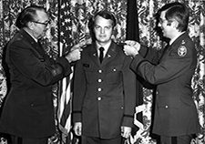 Stevens is promoted to the rank of major at Fort Lee in Virginia in 1975. <em>(U.S. Army photo)</em>