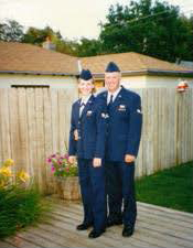   April Ahrendt with her husband, Bryan Ahrendt. She served two stints in the U.S. Air National Guard, and he served in the Air Force as a hydraulics technician at Grand Forks Air Force Base in South Dakota. 