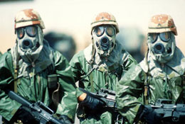 soldiers wearing gas masks